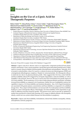 Insights on the Use of Α-Lipoic Acid for Therapeutic Purposes