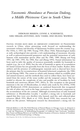 Taxonomic Abundance at Panxian Dadong, a Middle Pleistocene Cave in South China