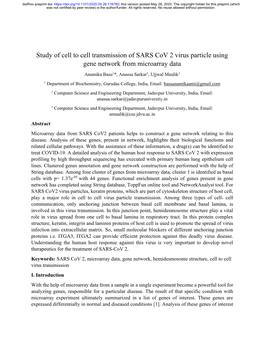 Study of Cell to Cell Transmission of SARS Cov 2 Virus Particle Using Gene Network from Microarray Data