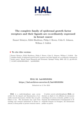 The Complete Family of Epidermal Growth Factor Receptors and Their Ligands Are Co-Ordinately Expressed in Breast Cancer Emmet Mcintyre, Edith Blackburn, Philip J