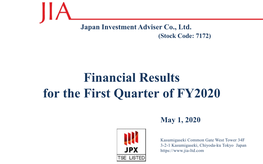 Financial Results for the First Quarter of FY2020