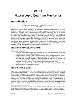 Unit 6 Macroscopic Quantum Mechanics