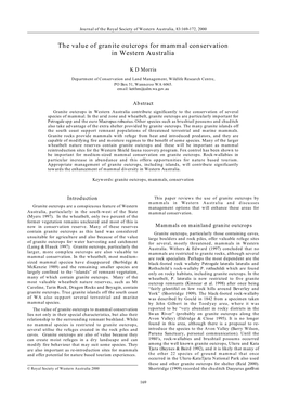 The Value of Granite Outcrops for Mammal Conservation in Western Australia