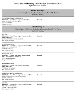 Local Board Hearing Information December 2018 Updated 12/19/18 6:42AM