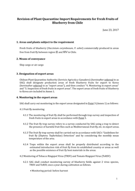 Revision of Plant Quarantine Import Requirements for Fresh Fruits of Blueberry from Chile