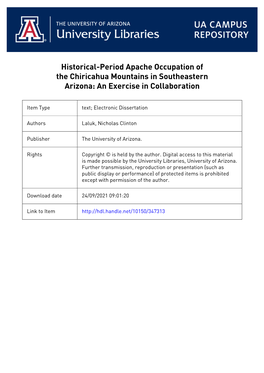 Historical-Period Apache Occupation of the Chiricahua Mountains in Southeastern Arizona: an Exercise in Collaboration