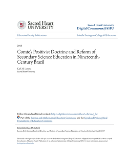 Comte's Positivist Doctrine and Reform of Secondary Science