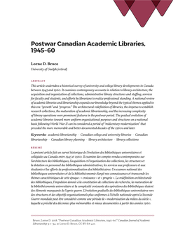 Postwar Canadian Academic Libraries, 1945–60