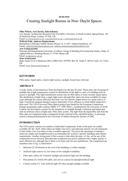 Creating Sunlight Rooms in Non−Daylit Spaces
