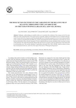 The Role of Neo-Tectonics in the Variation of the Relative Mean Sea Level Throughout the Last 6000 Years on the Taman Peninsula (Black Sea, Azov Sea, Russia)