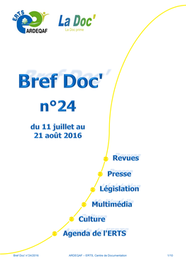 Bref Doc' N°24/2016 ARDEQAF – ERTS, Centre De Documentation 1/10