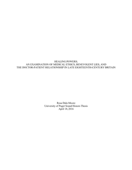 An Examination of Medical Ethics, Benevolent Lies, and the Doctor-Patient Relationship in Late Eighteenth-Century Britain