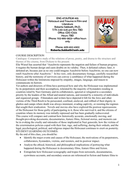 Holocaust and Trauma in Film and Literature, UNLV