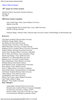 2009 ALA Poster Sessions Abstracts Booklet