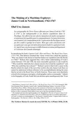 The Making of a Maritime Explorer: James Cook in Newfoundland, 1762-1767 Olaf Uwe Janzen