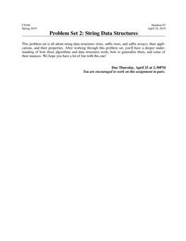 Problem Set 2: String Data Structures