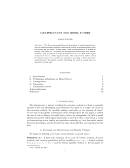 ULTRAPRODUCTS and MODEL THEORY Contents 1. Introduction 1