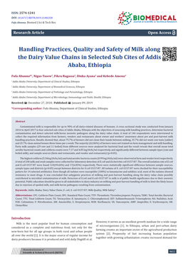 Handling Practices, Quality and Safety of Milk Along the Dairy Value Chains in Selected Sub Cites of Addis Ababa, Ethiopia