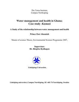 Water Management and Health in Ghana; Case Study -Kumasi