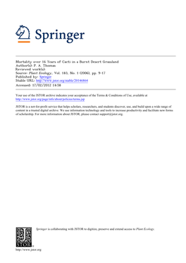 Mortality Over 16 Years of Cacti in a Burnt Desert Grassland Author(S): P
