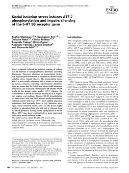 Social Isolation Stress Induces ATF-7 Phosphorylation and Impairs Silencing of the 5-HT 5B Receptor Gene