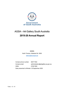 AGSA – Art Gallery South Australia 2019-20 Annual Report