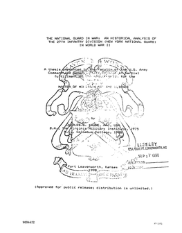 The National Guard in War: an Historical 6Nalysis of the 27Th Infantry Division (New York National Guard) in World War I1