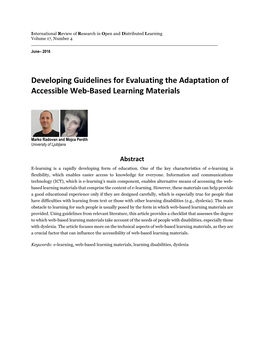 Developing Guidelines for Evaluating the Adaptation of Accessible Web-Based Learning Materials L Sis (SNA) in Onlinecourses