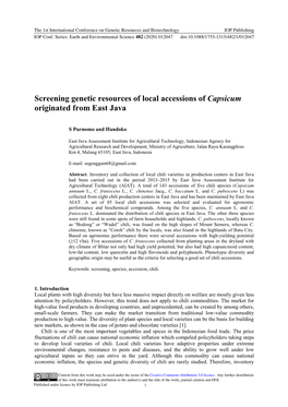 Screening Genetic Resources of Local Accessions of Capsicum Originated from East Java