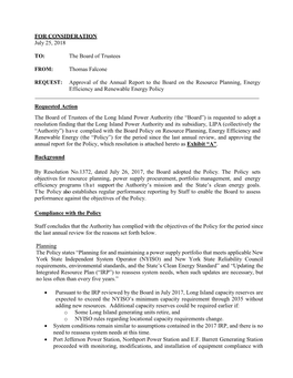 Approval of the Annual Report to the Board on the Resource Planning, Energy Efficiency and Renewable Energy Policy