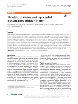 Platelets, Diabetes and Myocardial Ischemia/Reperfusion Injury