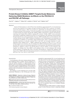 Protein Kinase C Inhibitor AEB071 Targets Ocular Melanoma Harboring GNAQ Mutations Via Effects on the PKC/Erk1/2 and PKC/NF-Kb Pathways