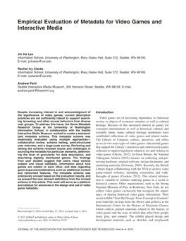 Empirical Evaluation of Metadata for Video Games and Interactive Media