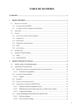 Table De Matieres