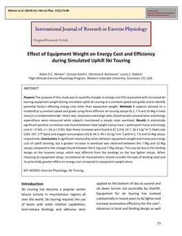 Effect of Equipment Weight on Energy Cost and Efficiency During Simulated Uphill Ski Touring