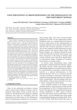 Pain Perception at Birth Depending on the Personality of the Parturient Woman