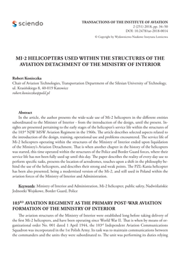 Mi-2 Helicopters Used Within the Structures of the Aviation Detachment of the Ministry of Interior