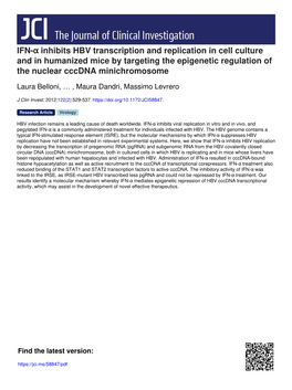 IFN-Α Inhibits HBV Transcription and Replication in Cell Culture and in Humanized Mice by Targeting the Epigenetic Regulation of the Nuclear Cccdna Minichromosome