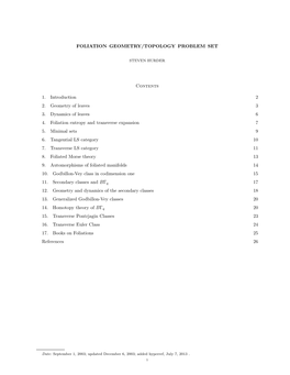 FOLIATION GEOMETRY/TOPOLOGY PROBLEM SET Contents 1