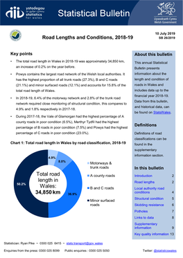 Road Lengths and Conditions, 2018-19 SB 26/2019