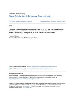 Golden Anniversary Reflections (1968-2018) on Ten Tennessee State University Olympians At