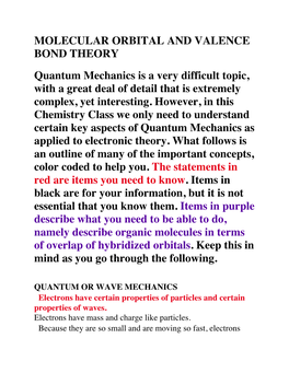 Molecular Orbital and Valence Bond Theory