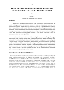 A Geolinguistic Analysis of Historical Writings on the Thangmi People and Language of Nepal