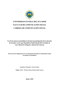 Universidad Central Del Ecuador Facultad De Comunicación Social Carrera De Comunicación Social