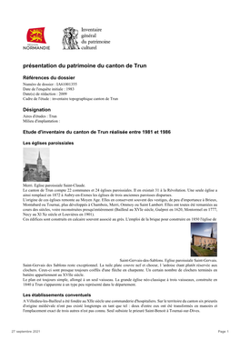 Présentation Du Patrimoine Du Canton De Trun