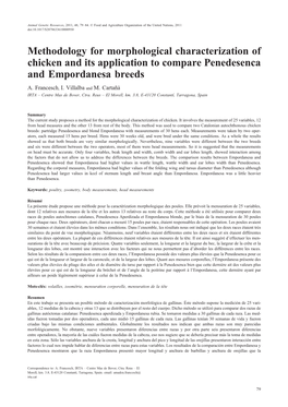 Methodology for Morphological Characterization of Chicken and Its Application to Compare Penedesenca and Empordanesa Breeds