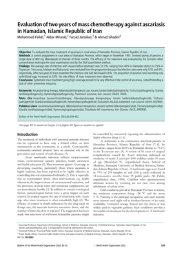 Evaluation of Two Years of Mass Chemotherapy Against Ascariasis In