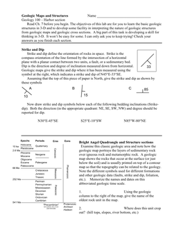 Geologic Maps and Structures Name ______Geology 100 – Harbor Section Read Ch