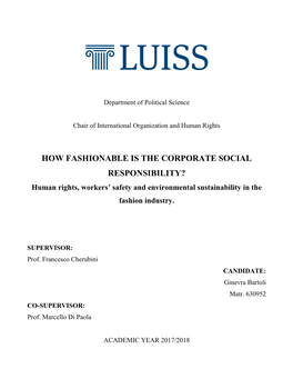 HOW FASHIONABLE IS the CORPORATE SOCIAL RESPONSIBILITY? Human Rights, Workers’ Safety and Environmental Sustainability in the Fashion Industry