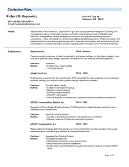 Curriculum Vitae. Richard B. Kuprewicz